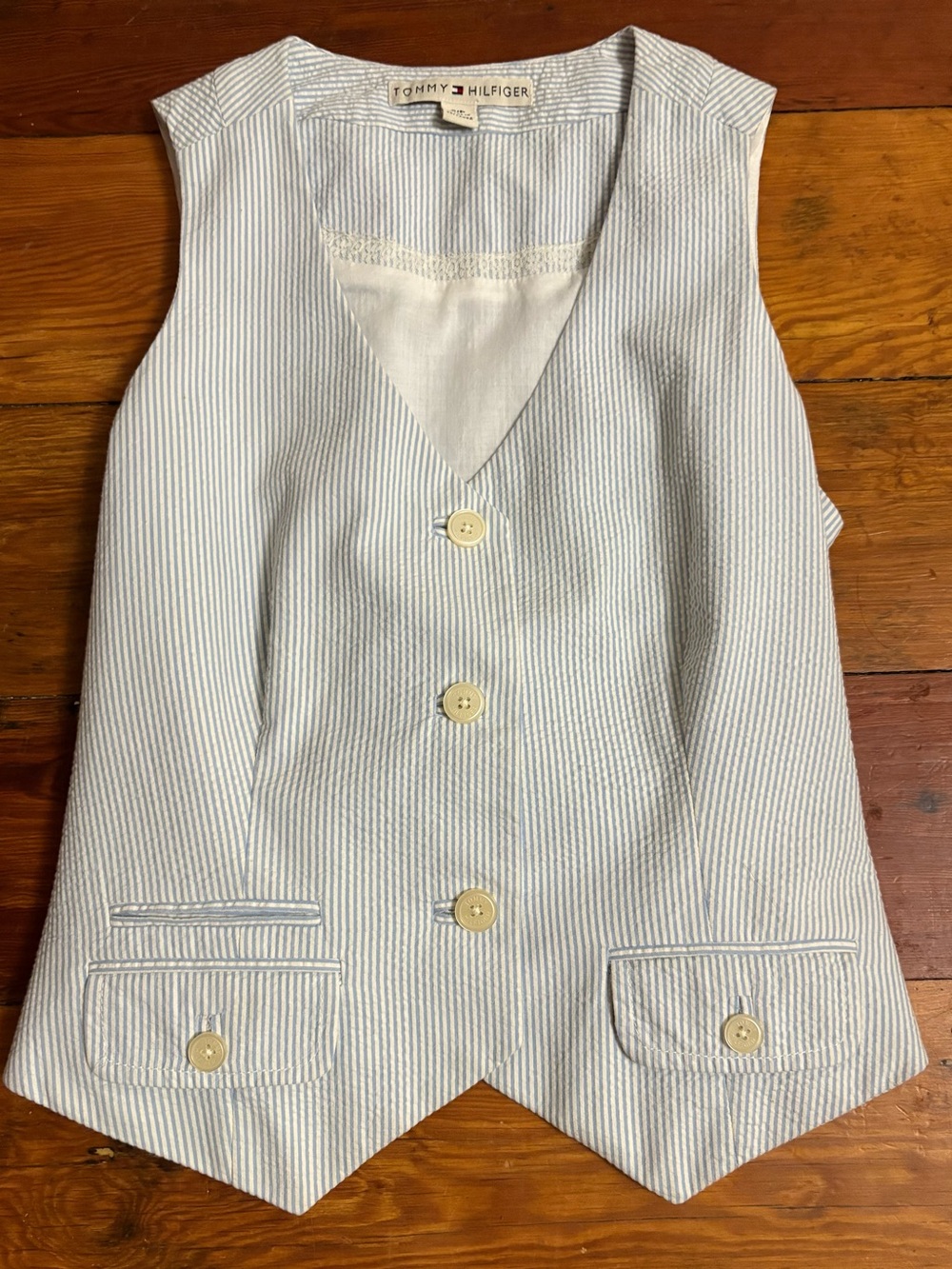 Tommy Hilfiger Women’s Blue/White Striped Seersucker Vest